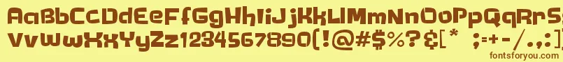 フォントTimiTimi – 茶色の文字が黄色の背景にあります。