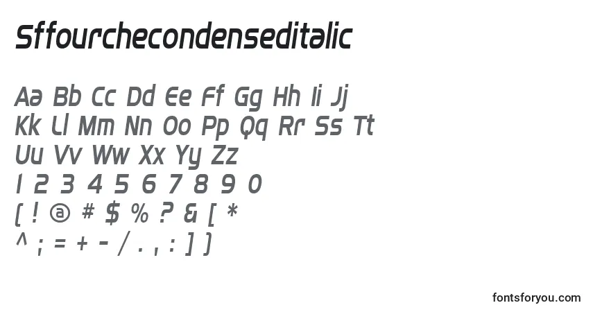 Sffourchecondenseditalicフォント–アルファベット、数字、特殊文字