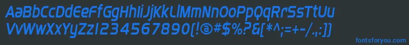 Шрифт Sffourchecondenseditalic – синие шрифты на чёрном фоне