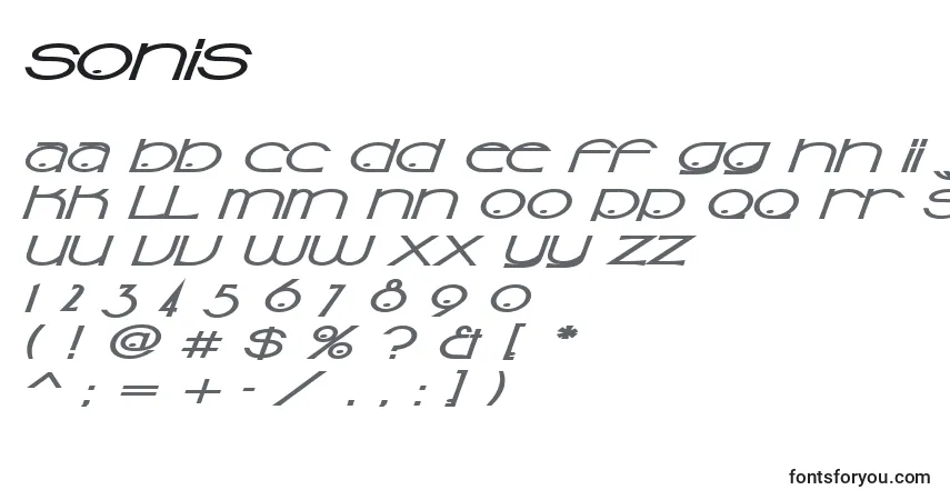 A fonte Sonis – alfabeto, números, caracteres especiais