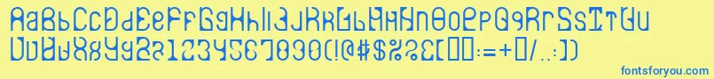 フォントLvdcAuroradance – 青い文字が黄色の背景にあります。