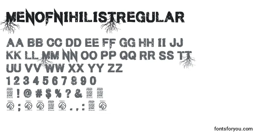 Шрифт MenofnihilistRegular (81239) – алфавит, цифры, специальные символы