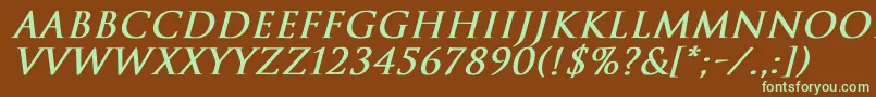 フォントTrajanNormalBoldItalic – 緑色の文字が茶色の背景にあります。