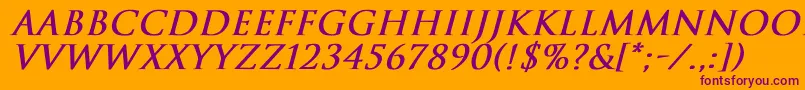 TrajanNormalBoldItalic-fontti – violetit fontit oranssilla taustalla
