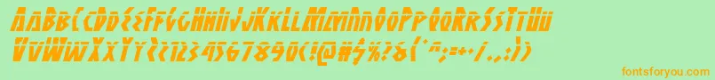 フォントAntikytheralaserital – オレンジの文字が緑の背景にあります。