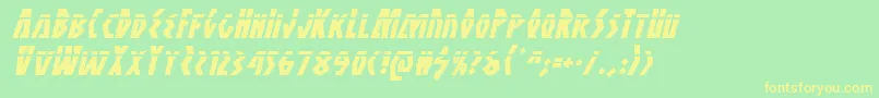 フォントAntikytheralaserital – 黄色の文字が緑の背景にあります