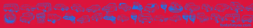 UglyCars-Schriftart – Blaue Schriften auf rotem Hintergrund