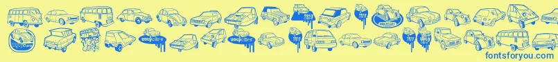 Fonte UglyCars – fontes azuis em um fundo amarelo