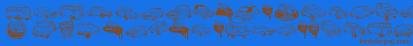 UglyCars-Schriftart – Braune Schriften auf blauem Hintergrund