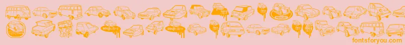 フォントUglyCars – オレンジの文字がピンクの背景にあります。