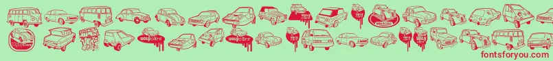 UglyCars-Schriftart – Rote Schriften auf grünem Hintergrund