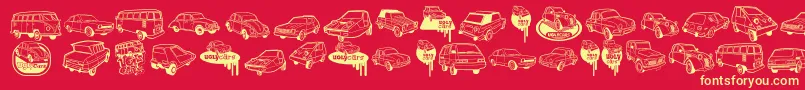 Fonte UglyCars – fontes amarelas em um fundo vermelho