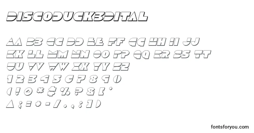 Discoduck3Dital-fontti – aakkoset, numerot, erikoismerkit