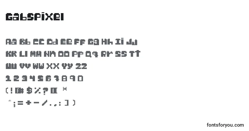 Czcionka GabsPixel – alfabet, cyfry, specjalne znaki