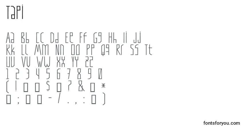 Czcionka Tapi – alfabet, cyfry, specjalne znaki