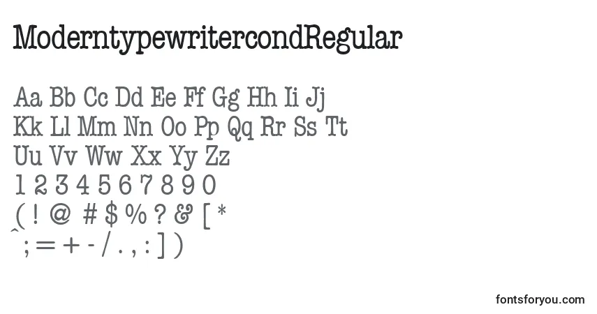 Czcionka ModerntypewritercondRegular – alfabet, cyfry, specjalne znaki