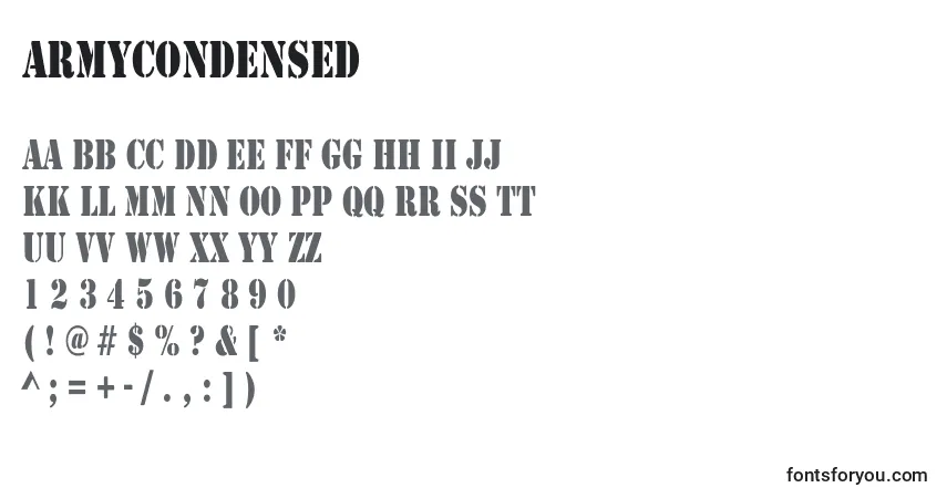 Шрифт ArmyCondensed – алфавит, цифры, специальные символы