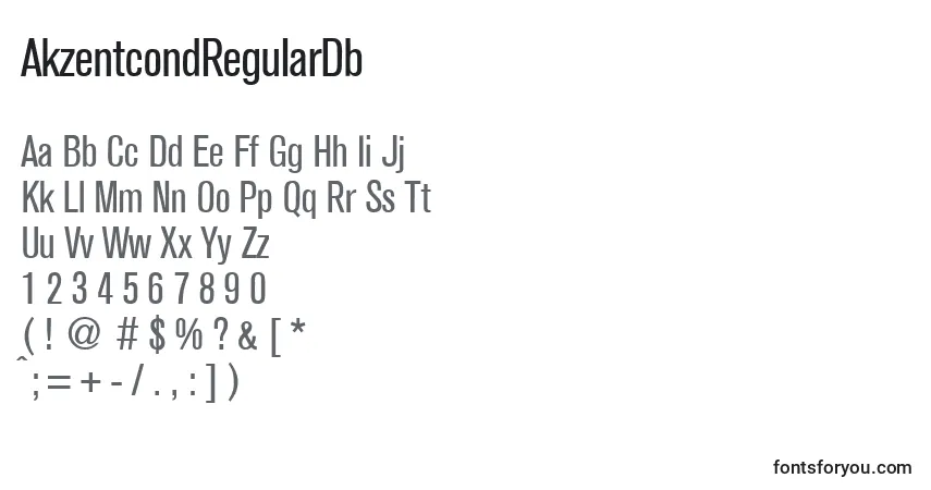 Schriftart AkzentcondRegularDb – Alphabet, Zahlen, spezielle Symbole