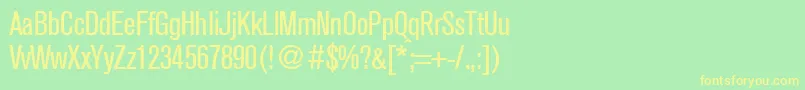 AkzentcondRegularDb-fontti – keltaiset fontit vihreällä taustalla