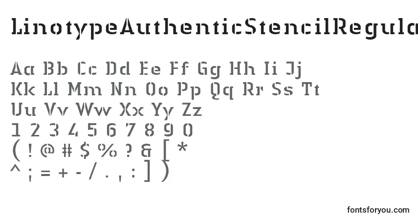 Schriftart LinotypeAuthenticStencilRegular – Alphabet, Zahlen, spezielle Symbole