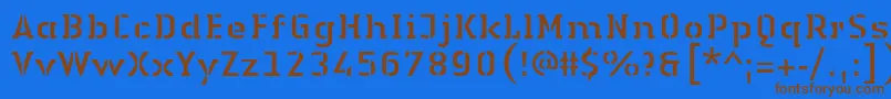 フォントLinotypeAuthenticStencilRegular – 茶色の文字が青い背景にあります。