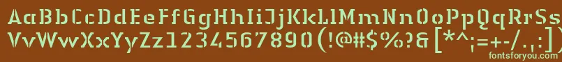 フォントLinotypeAuthenticStencilRegular – 緑色の文字が茶色の背景にあります。