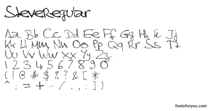 Schriftart SteveRegular – Alphabet, Zahlen, spezielle Symbole