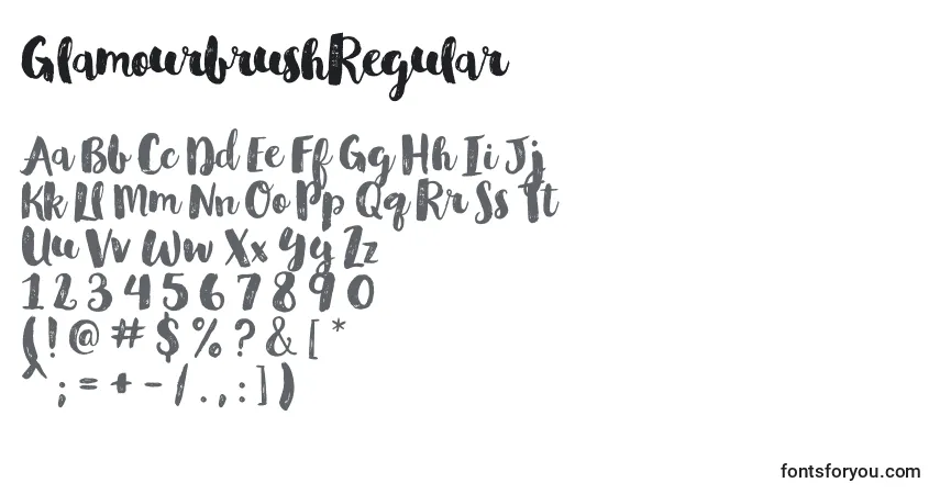 GlamourbrushRegular-fontti – aakkoset, numerot, erikoismerkit