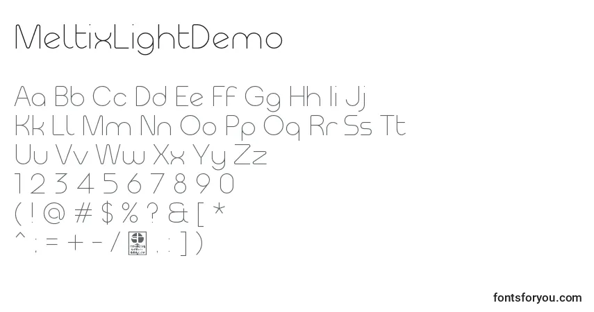 Шрифт MeltixLightDemo – алфавит, цифры, специальные символы
