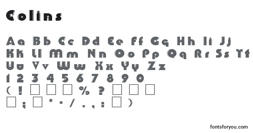A fonte Colins – alfabeto, números, caracteres especiais