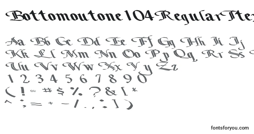 Czcionka Bottomoutone104RegularTtext – alfabet, cyfry, specjalne znaki