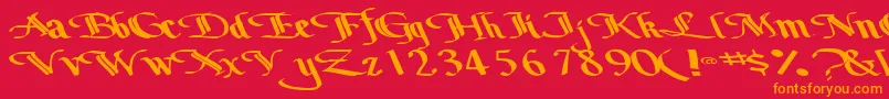 Fonte Bottomoutone104RegularTtext – fontes laranjas em um fundo vermelho