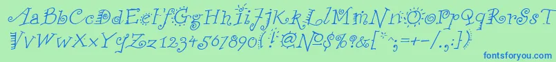 フォントFunstuffItalic – 青い文字は緑の背景です。