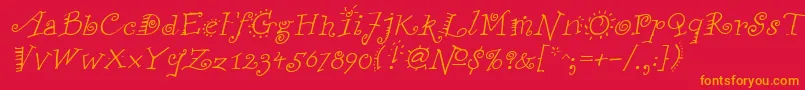 FunstuffItalic-Schriftart – Orangefarbene Schriften auf rotem Hintergrund