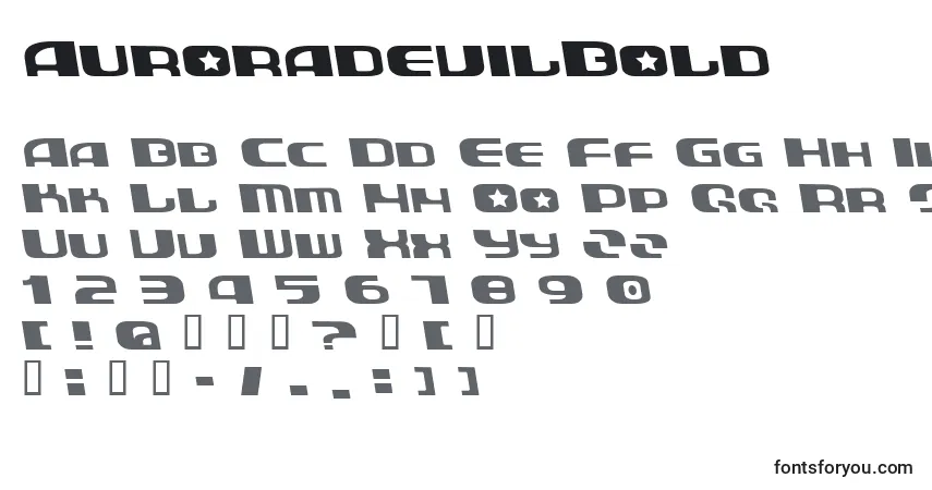 A fonte AuroradevilBold – alfabeto, números, caracteres especiais