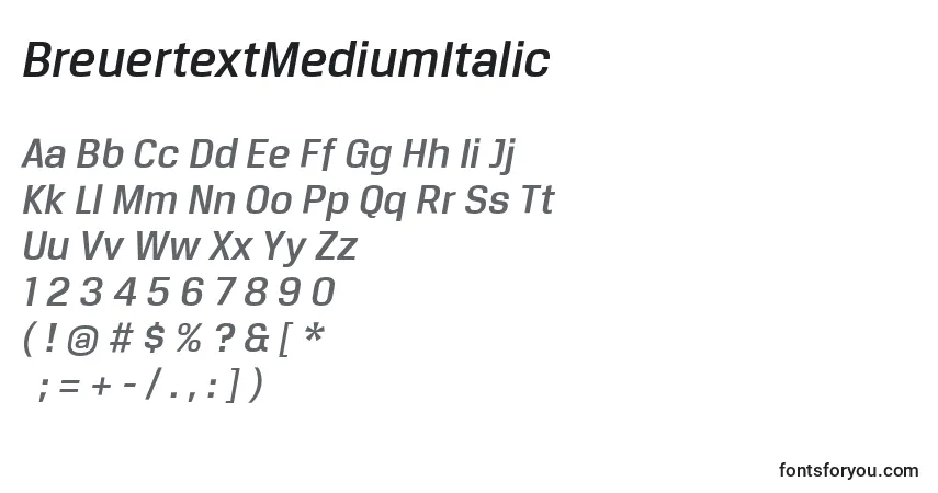 Шрифт BreuertextMediumItalic – алфавит, цифры, специальные символы