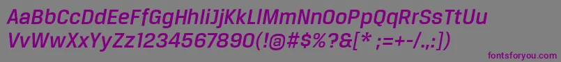 Czcionka BreuertextMediumItalic – fioletowe czcionki na szarym tle