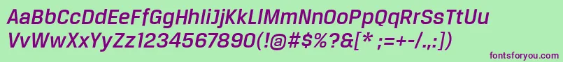 Czcionka BreuertextMediumItalic – fioletowe czcionki na zielonym tle