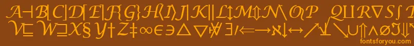 フォントInsightMathSymbolSsiSymbol – オレンジ色の文字が茶色の背景にあります。