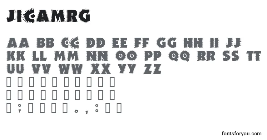 Czcionka Jicamrg – alfabet, cyfry, specjalne znaki