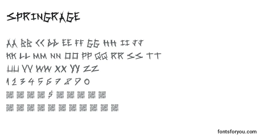 Schriftart Springrage – Alphabet, Zahlen, spezielle Symbole