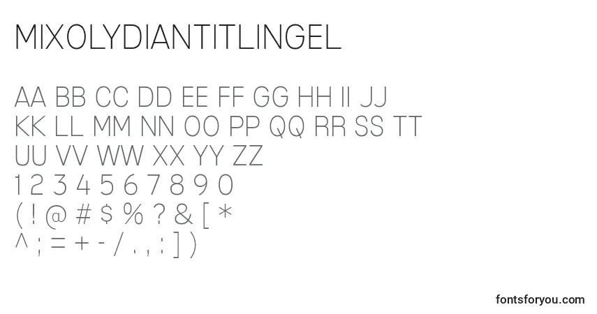 Czcionka MixolydianTitlingEl – alfabet, cyfry, specjalne znaki