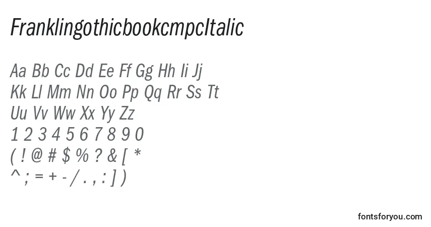 FranklingothicbookcmpcItalic-fontti – aakkoset, numerot, erikoismerkit