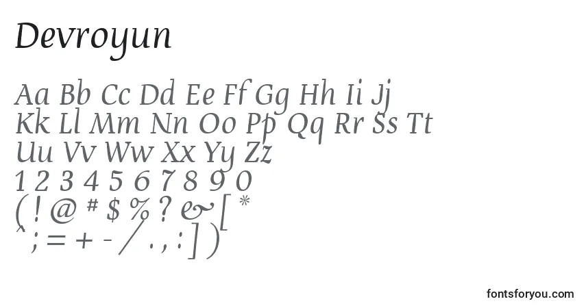 Шрифт Devroyun – алфавит, цифры, специальные символы