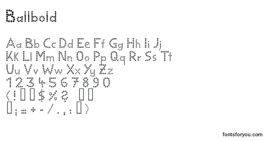 Czcionka Ballbold – alfabet, cyfry, specjalne znaki
