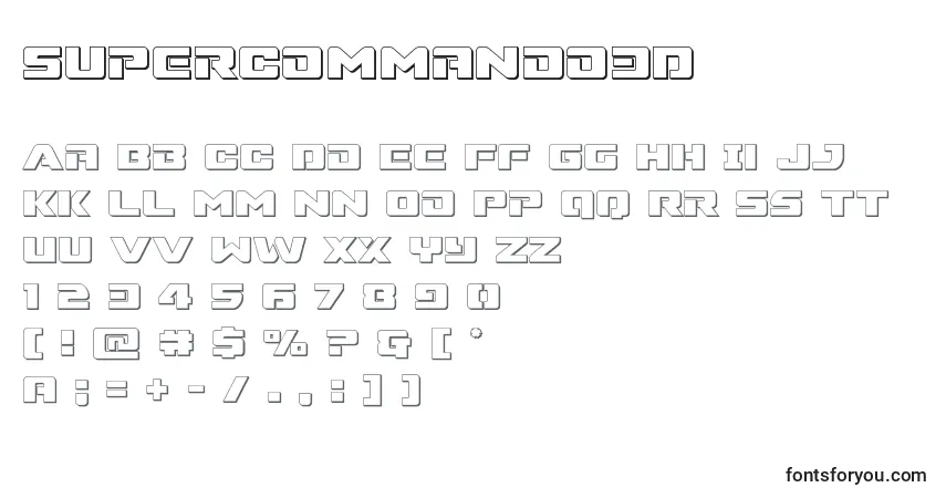 Czcionka Supercommando3D – alfabet, cyfry, specjalne znaki