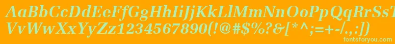 MeliorLtBoldItalic-Schriftart – Grüne Schriften auf orangefarbenem Hintergrund