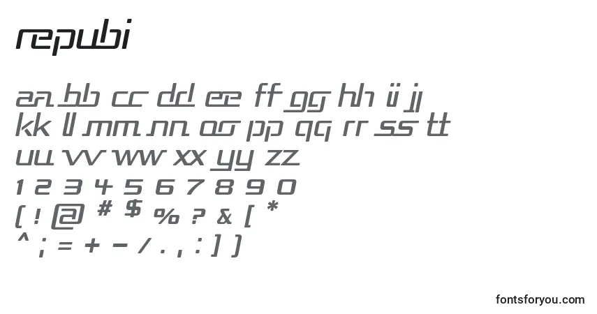 Schriftart Repubi – Alphabet, Zahlen, spezielle Symbole