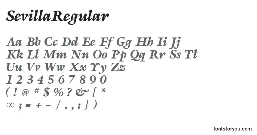 SevillaRegularフォント–アルファベット、数字、特殊文字