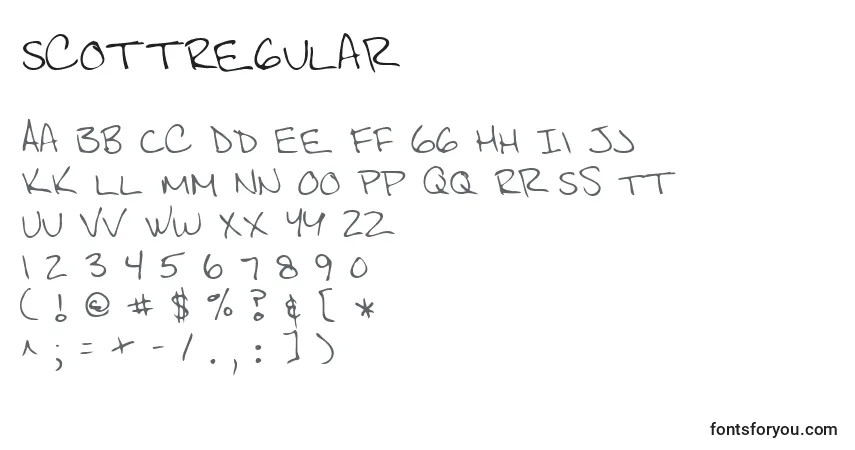 A fonte ScottRegular – alfabeto, números, caracteres especiais